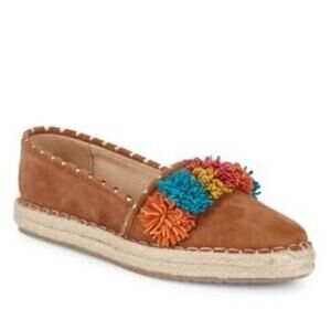 Sam Edelman Issa Suede Pom Pom Espadrilles Slip-On Flats Size 7.5 Boho Chic